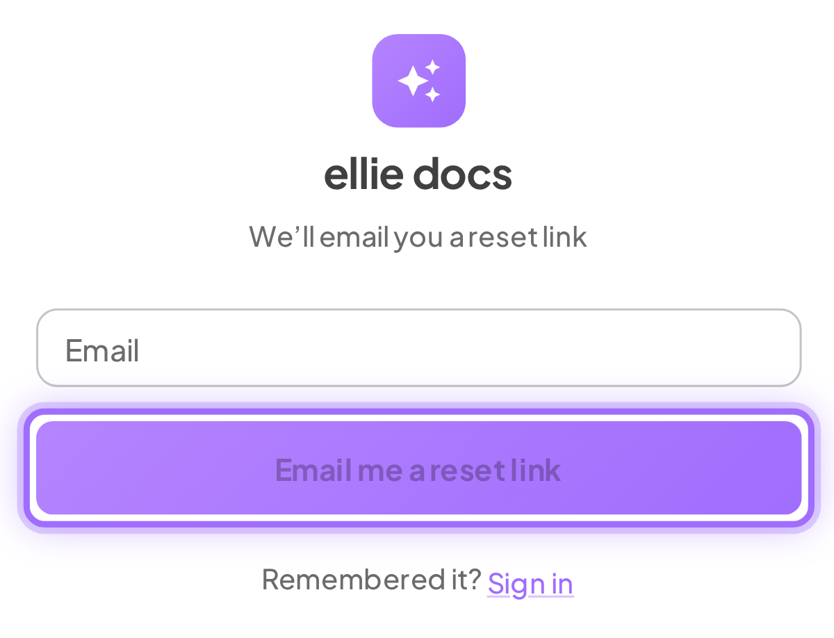 The reset form with an Email field and the Email me a reset link button